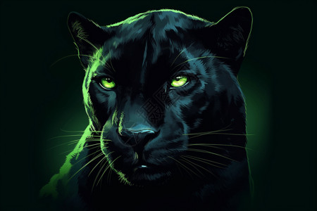 动物霓虹灯猫潜伏在阴影中的黑豹插画