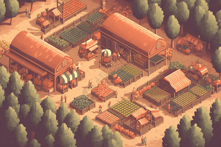 乡村市场3D插图背景图片