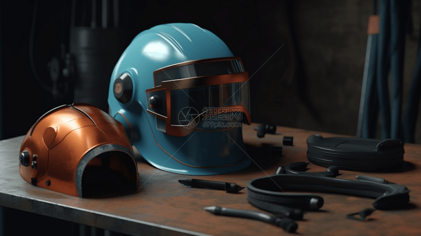 工厂作业焊接头盔3D概念图图片