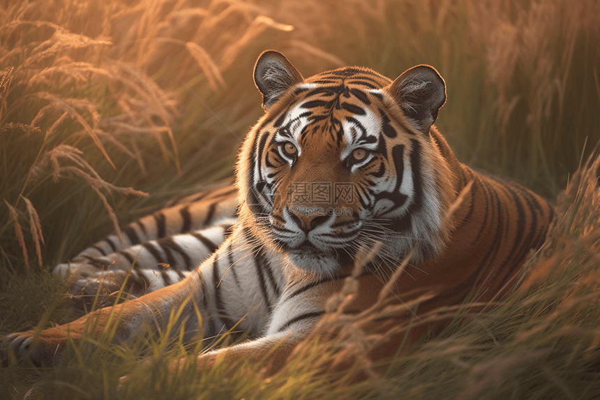 老虎在草丛中图片