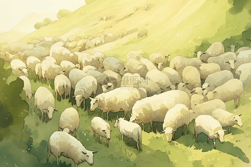 山野草地上放牧山羊图片