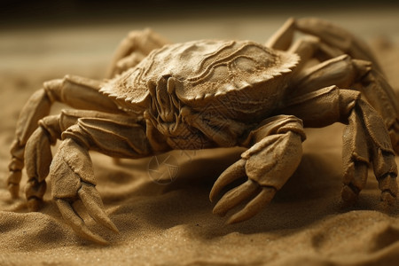 蟹钳螃蟹在沙滩爬行插画