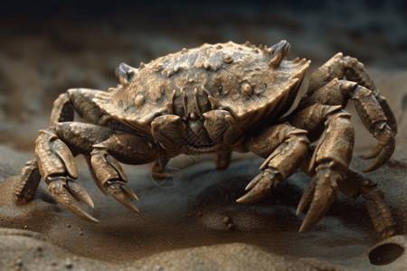 蟹钳在沙滩爬行的大螃蟹插画