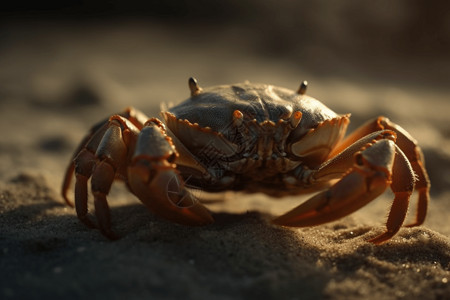 沙滩生物一只在沙滩爬行的大螃蟹插画