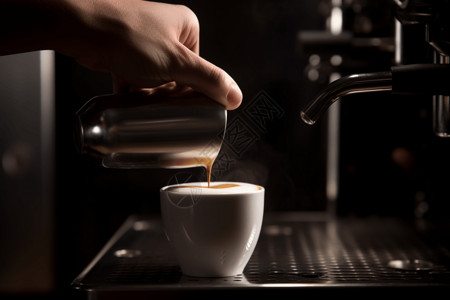 磨好的经典咖啡加香浓牛奶高清图片