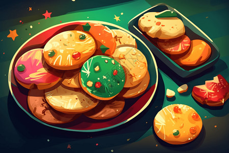 圣诞节甜点甜甜圈圣诞节精美的饼干插画
