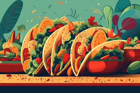 墨西哥节日节日里精致美味好看的炸饼插画