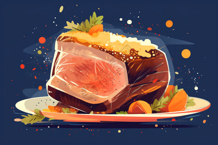 节日里美味经典的烤牛肉插画