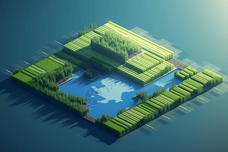 创意水稻田3D概念图图片