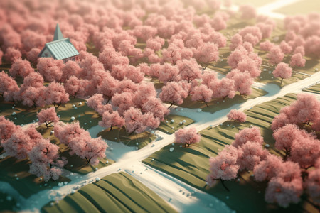 樱桃树林樱桃种植园3D黏土模型设计图片