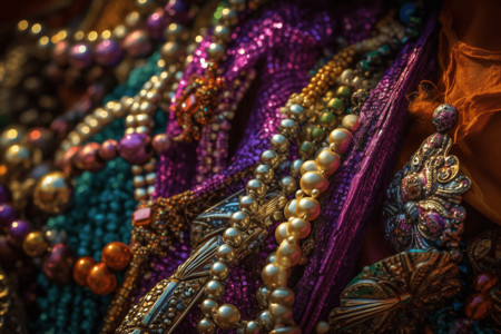 紫色面具狂欢节精美的珠子和面具设计图片