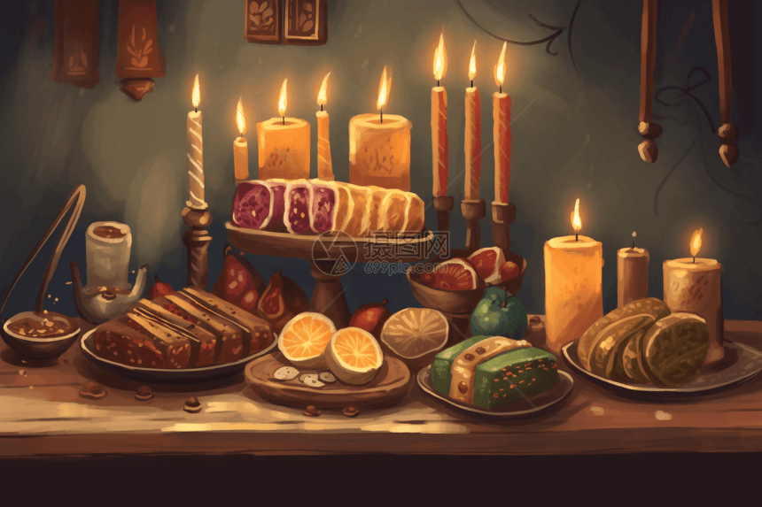 蜡烛和传统美食图片