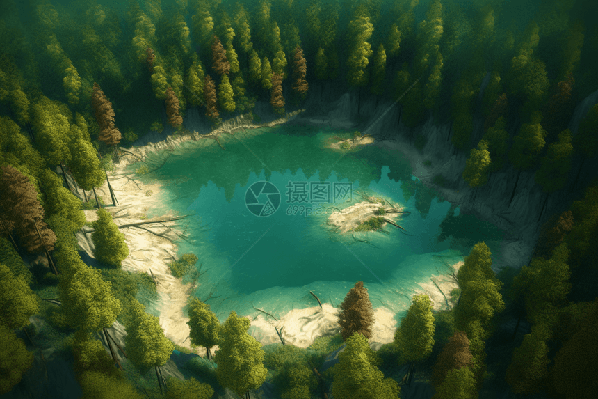 宁静的森林湖泊3D概念图图片