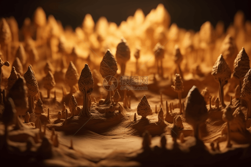 自然灾害后森林再生的3D黏土模型图片