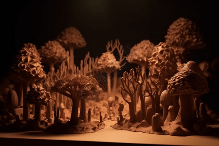 森林灾害自然灾害后森林再生的黏土模型设计图片