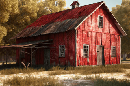 老式谷仓的绘画插图背景图片