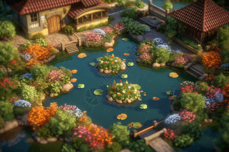 种植一个花园色彩缤纷的花朵花园3D模型设计图片