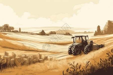 农村脱粒小麦平面插图图片