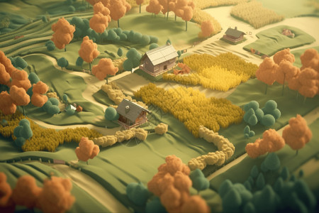 概念粘土山丘乡村的3D粘土模型设计图片