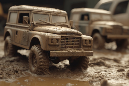 泥泞的泥泞中的卡车3D模型设计图片
