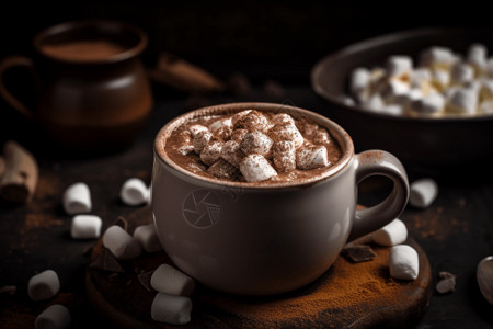 棉花糖和可可粉的热巧克力图片
