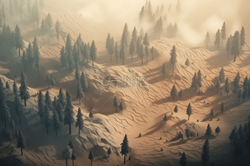 野火后森林的3D概念模型图片