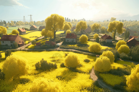 风景如画村庄风景如画的村庄3D概念图设计图片