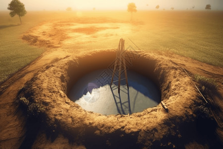 创意农田农场中水水井的概念图设计图片