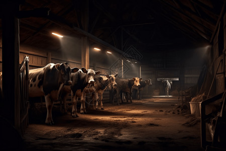 牛养殖农场谷仓中养殖奶牛概念图设计图片