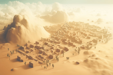 沙尘暴横扫沙漠城市的等距视图高清图片