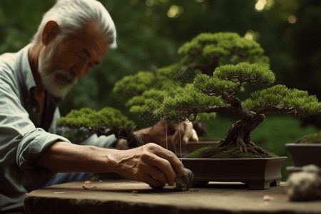 绿植养护盆景树种植园特写图背景