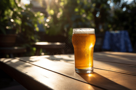 在炎热的夏日喝一杯冰爽的啤酒高清图片