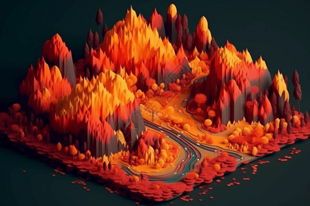 森林灾害野火燃烧森林3D模型设计图片