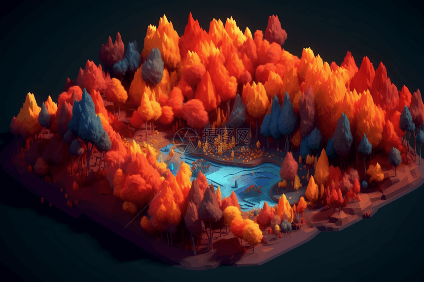 野火燃烧森林3D概念模型图片