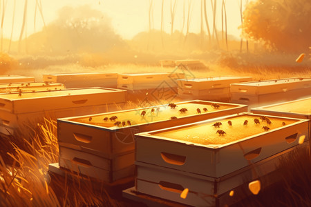 农场养殖蜂蜜绘画插图背景图片