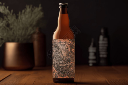 酒瓶标签带有标签的一瓶啤酒插画