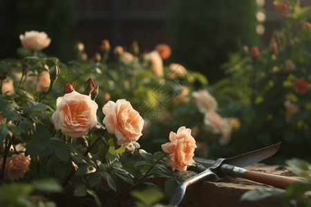 玫瑰种植基地花园中玫瑰灌木修剪护理设计图片