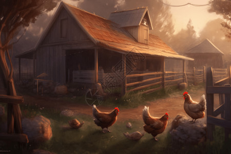 农场鸡舍收集鸡蛋平面插图背景图片