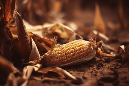 玉米地中剥玉米特写图背景图片
