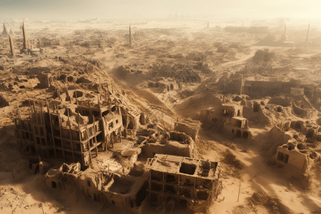 毁灭性的沙尘暴后的城市3D黏土模型设计图片
