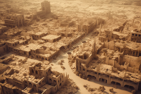 毁灭性的毁灭性沙尘暴后的城市3D黏土模型设计图片