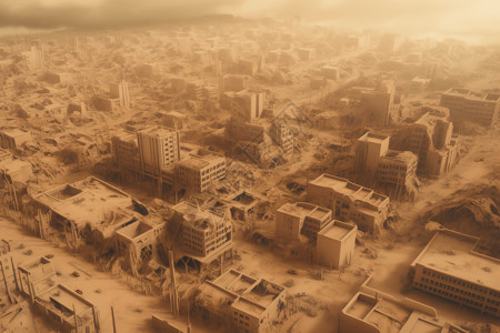 毁灭性沙尘暴后的城市黏土模型高清图片