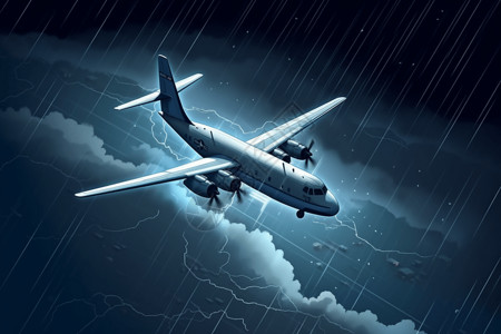飓风风暴飓风下的飞机3D插图插画