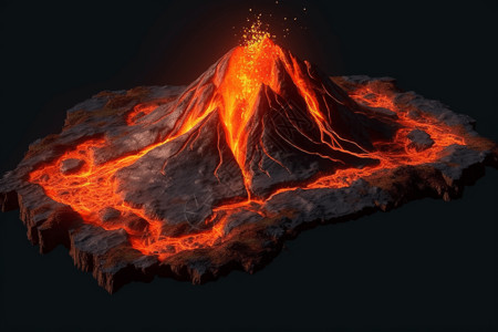 火山流出的熔岩3D模型背景图片