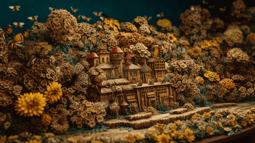 养蜂场概念黏土模型图片