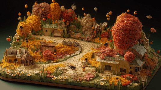 养蜂场3D黏土模型背景图片