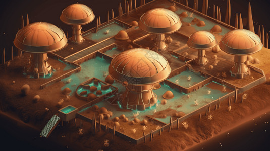 未来派蘑菇农场概念插图图片