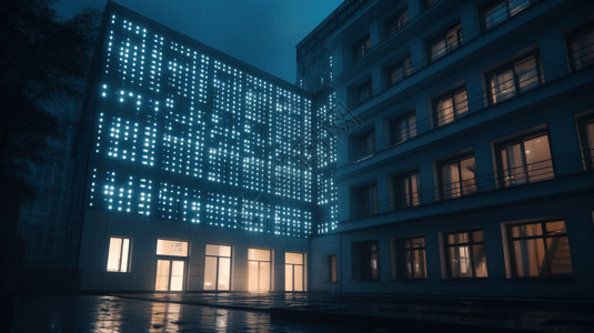 二进制数字代码现代公寓楼背景图片