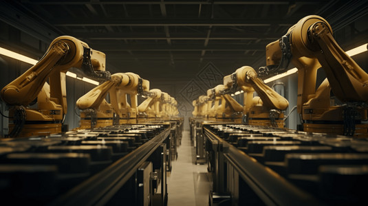工厂自动化机械臂工作现场设计图片