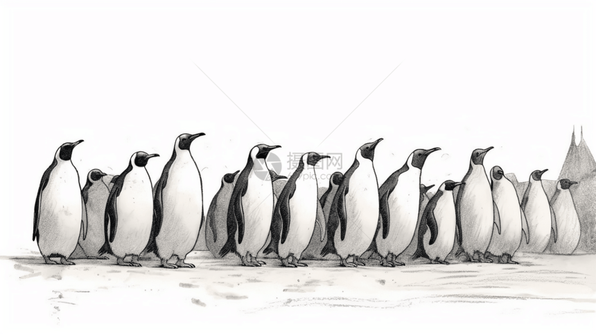 一群企鹅在游行图片